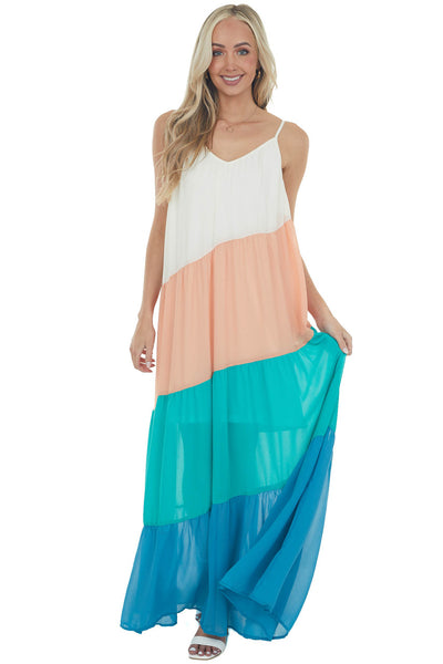 Ivory Sleeveless Colorblock Maxi Dress