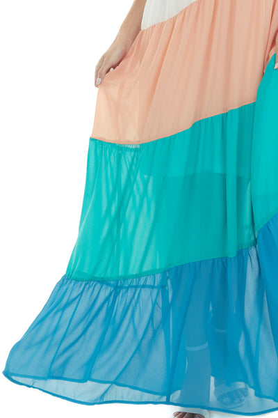 Ivory Sleeveless Colorblock Maxi Dress