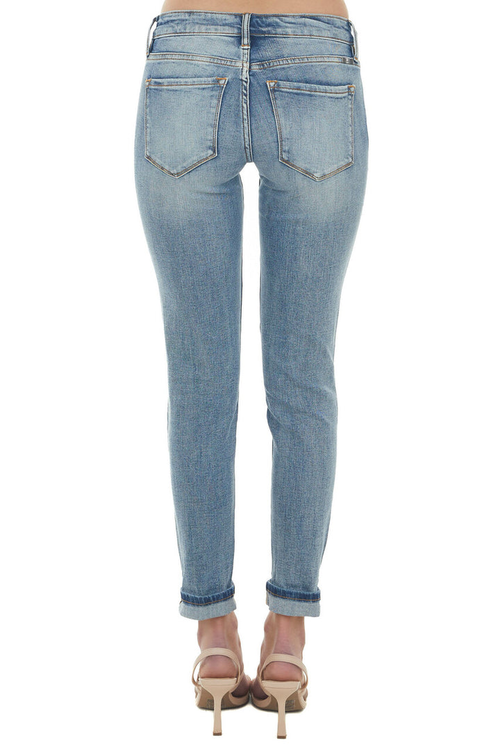 Medium Wash Jeans with Distressed Details and Ankle Cuffs