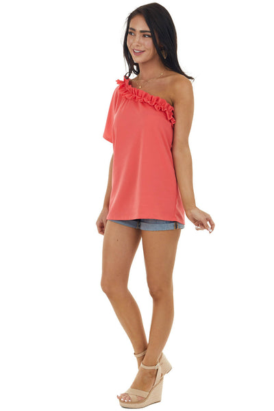Watermelon Asymmetrical Top with Ruffle Detail 
