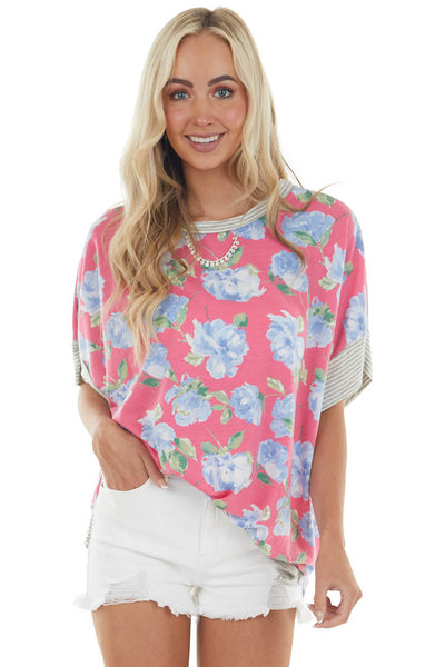 Watermelon Floral Print Short Sleeve Knit Top