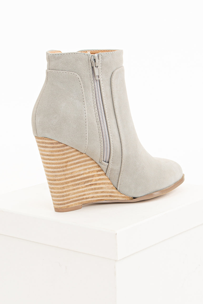 Clay Grey Faux Suede Stacked Wedge Bootie 