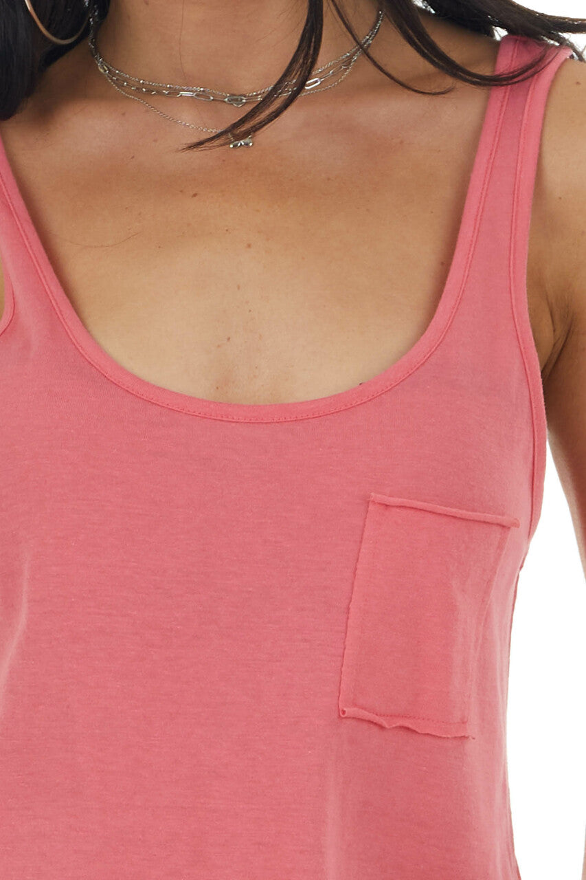 Heathered Watermelon Lightweight Knit Tank Top with Pocket 