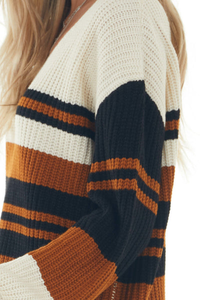 Black Multi Striped Long Sleeve Knit Sweater