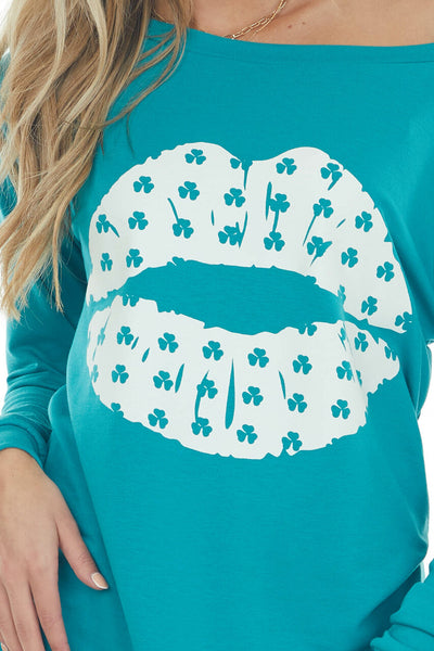 Pine Green Shamrock Lip Graphic Knit Top