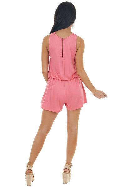 Watermelon Sleeveless Criss Cross Halter Neck Knit Romper