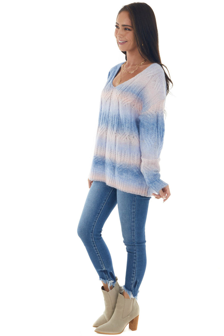 Cornflower Multicolor Cable Knit Fuzzy Sweater