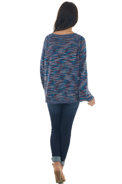 Navy Multicolor Striped Thread Knit Sweater