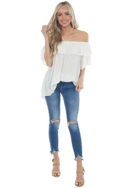 Ivory Off the Shoulder Metallic Thread Blouse 