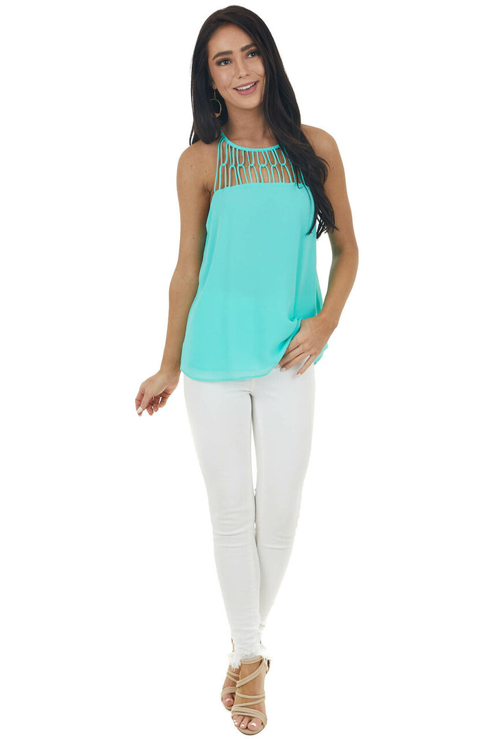 Bright Seafoam Tank Top with Loop Knotted Neckline