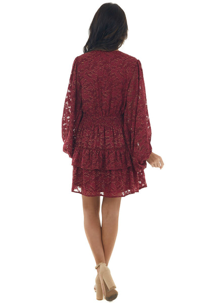 Wine and Gold Metallic Texture Surplice Dress