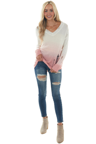 Deep Punch and Ivory Ombre Distressed Top