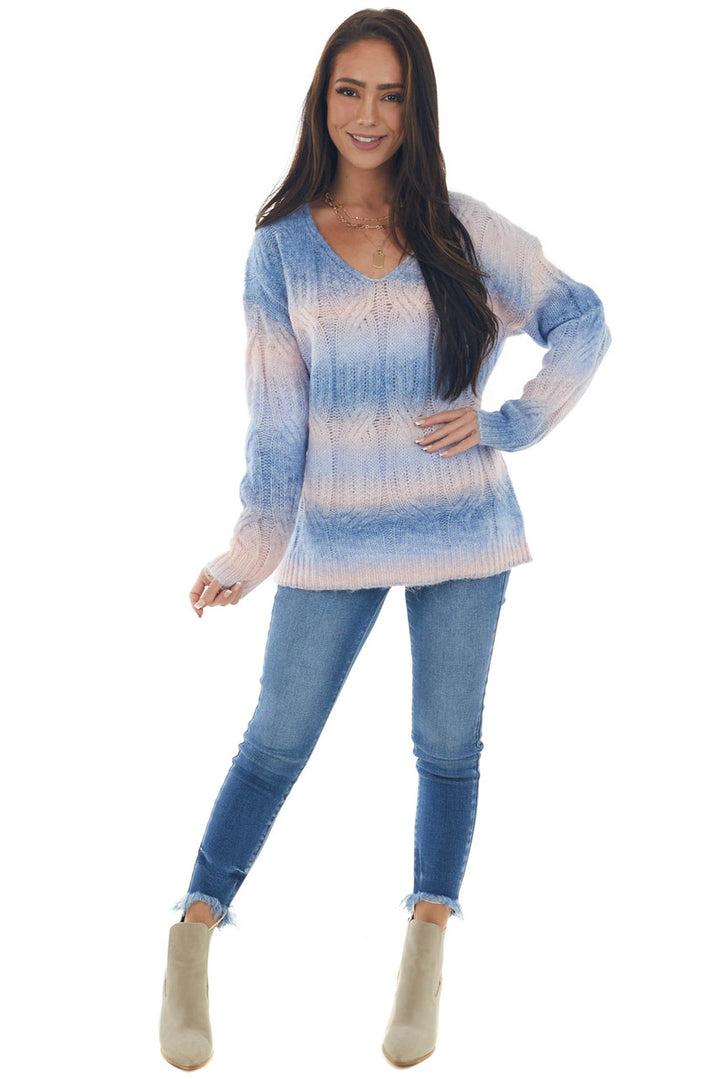Cornflower Multicolor Cable Knit Fuzzy Sweater