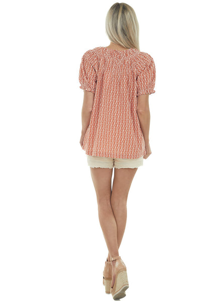 Terracotta Eyelet Lace Short Puff Sleeve Top