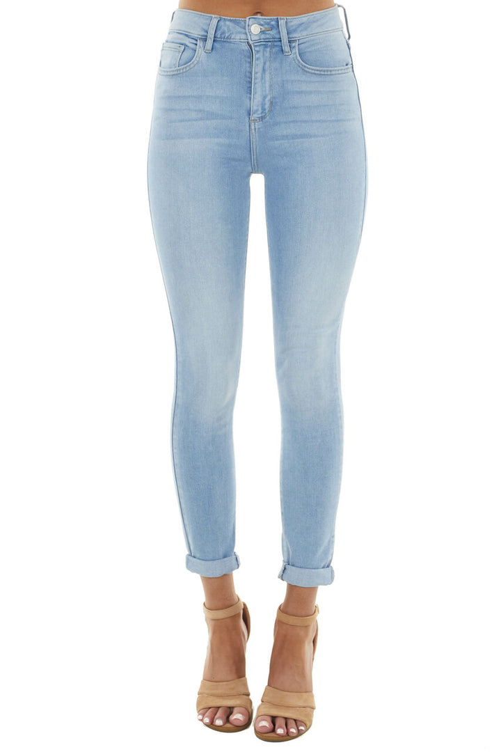 Light Wash Denim Mid Rise Jeans with Rolled Cuffs