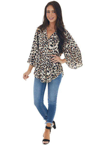 Champagne Leopard High Low Hem Flowy Blouse