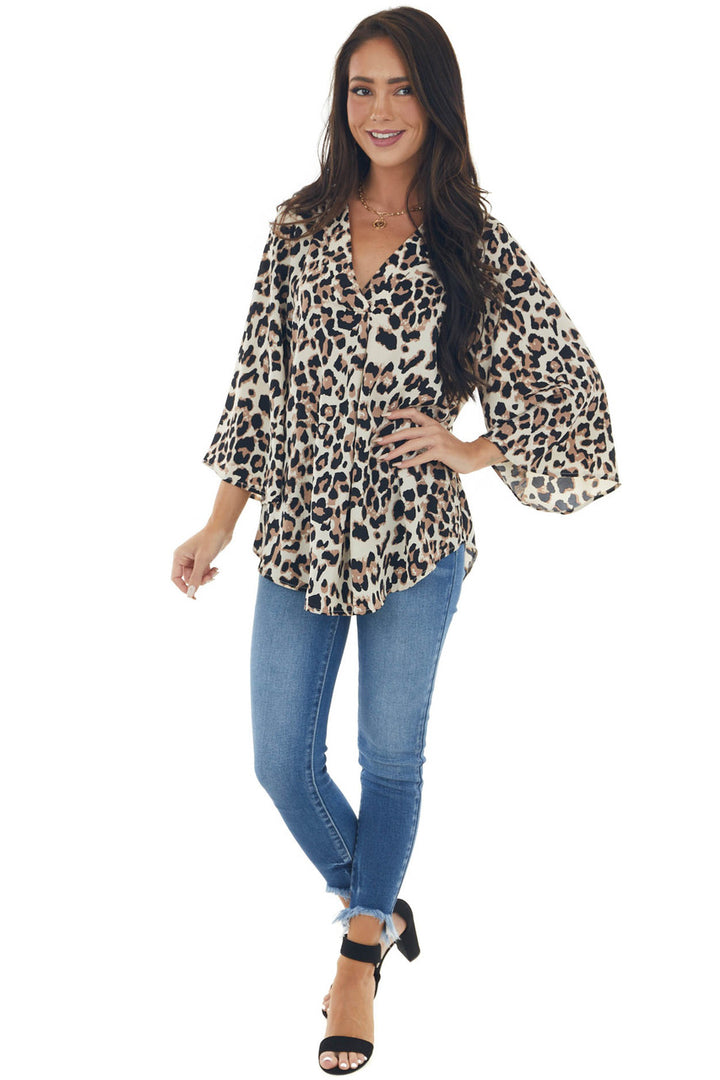 Champagne Leopard High Low Hem Flowy Blouse