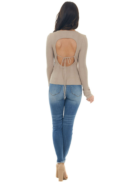 Latte Ribbed Knit Top with Cut Out Back