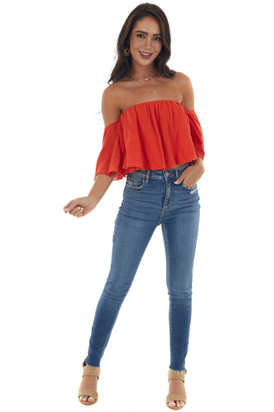 Dynamite Off the Shoulder Woven Flowy Crop Top 