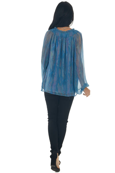 Ocean Pearlescent Sheer Long Sleeve Blouse 