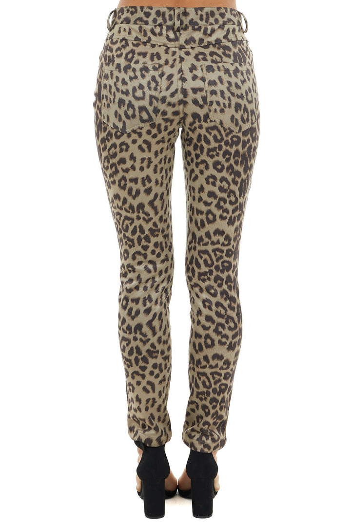 Olive Leopard Print High Waisted Skinny Pants with Pockets