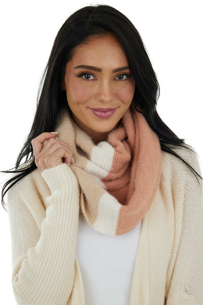 Peach Colorblock Wide Fuzzy Infinity Scarf 
