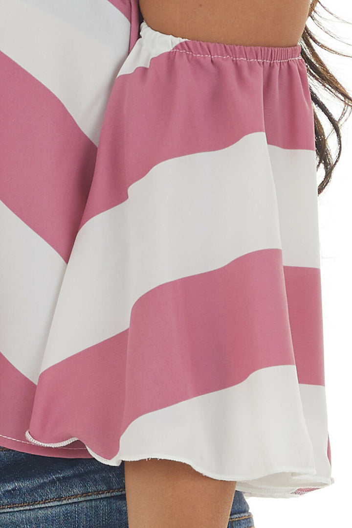 Thulian Pink Striped Off Shoulder Flowy Top 