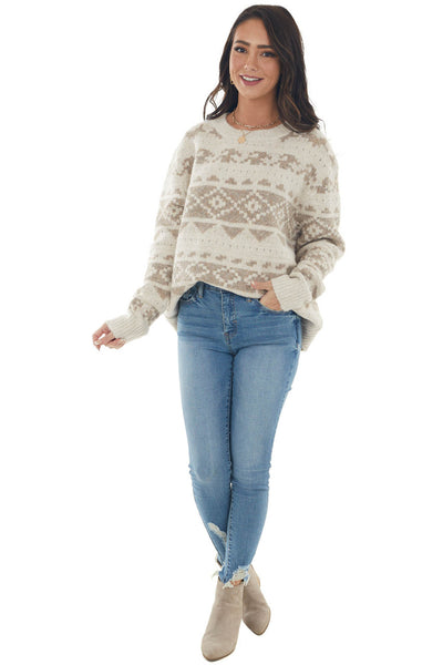 Champagne Printed Soft Brushed Knit Sweater 
