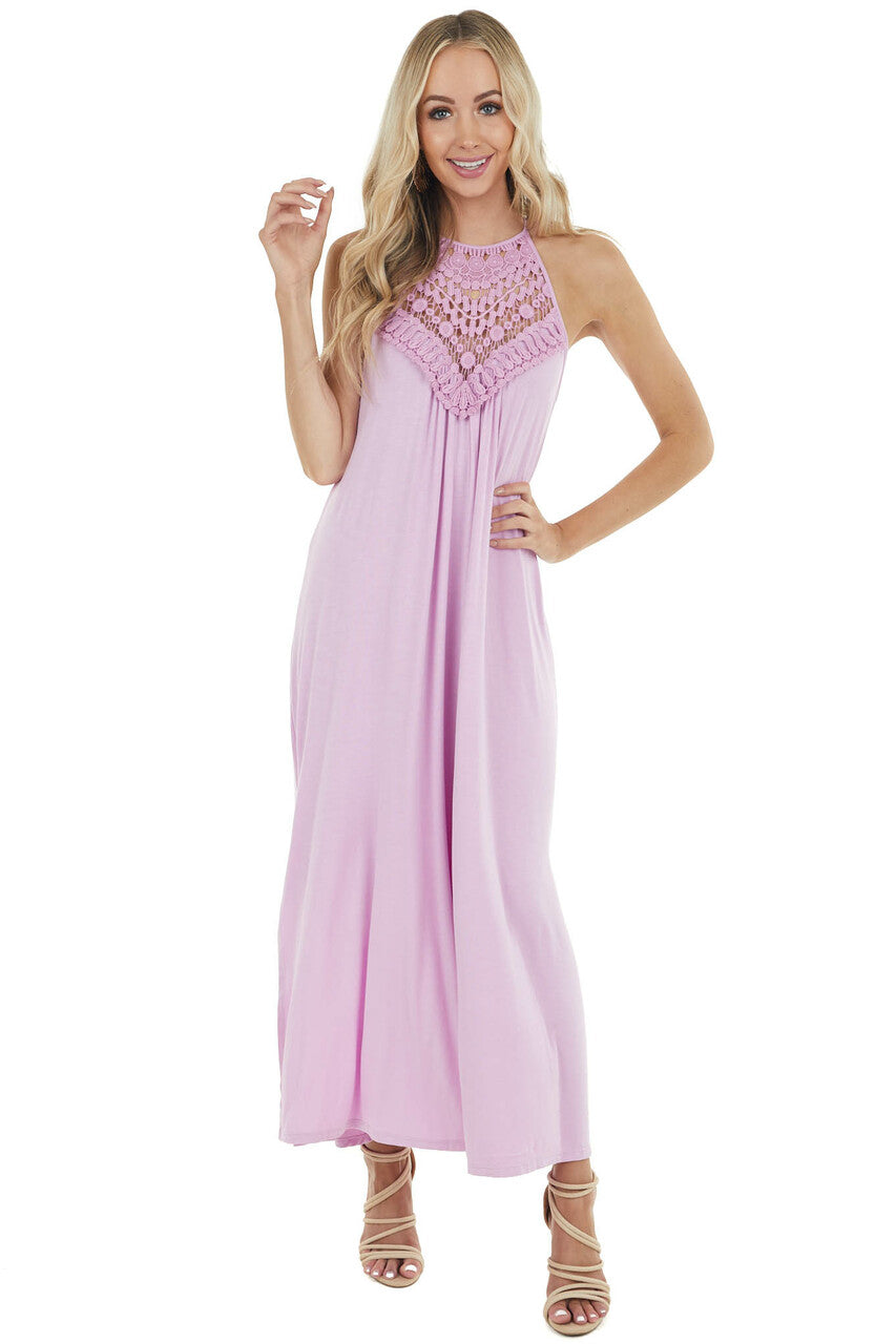 Pale Iris Sleeveless Maxi Dress with Front Lace Detail