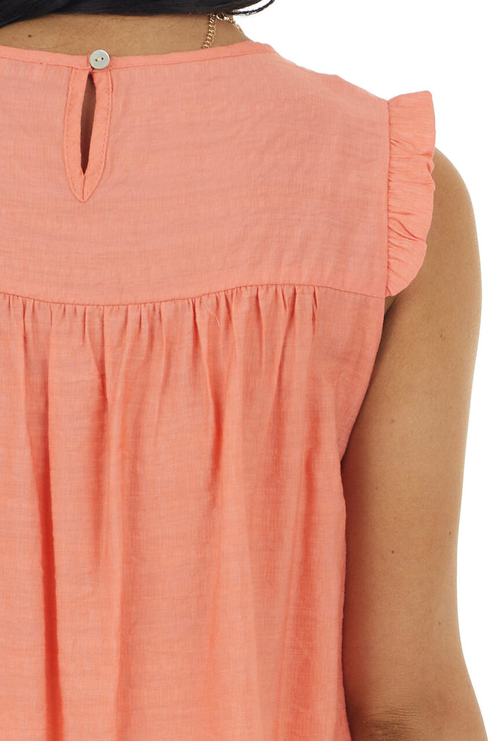 Coral Sleeveless Woven Top with Keyhole Detail 