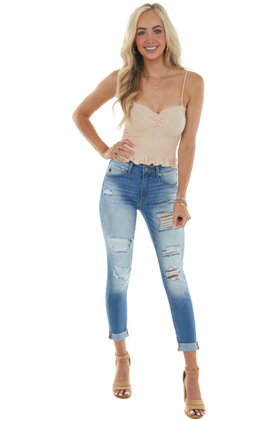 Medium Wash Mid Rise Heavily Distressed Jeans