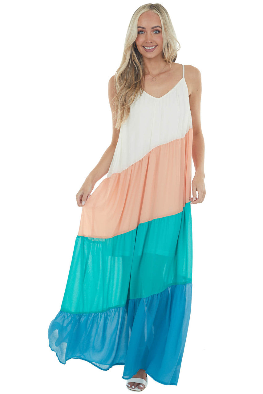 Ivory Sleeveless Colorblock Maxi Dress