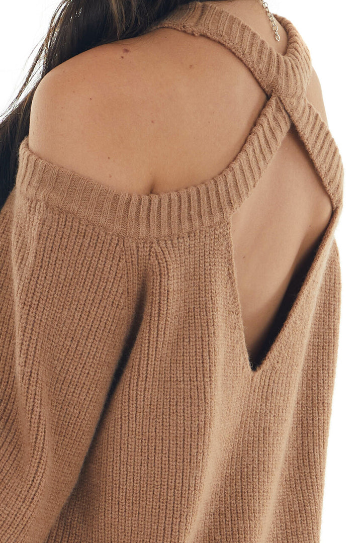 Brown Sugar Cold Shoulder Puff Sleeve Sweater