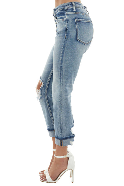 Medium High Rise Distressed Boyfriend Jeans 