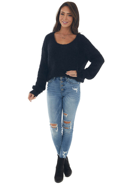 Black Fuzzy Soft Sweater with Silver Threading