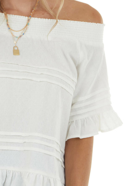 Ivory Off the Shoulder Woven Top with Ruffle Details