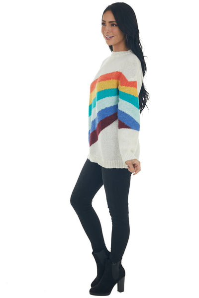 Ivory Multicolor Striped Knit Sweater 