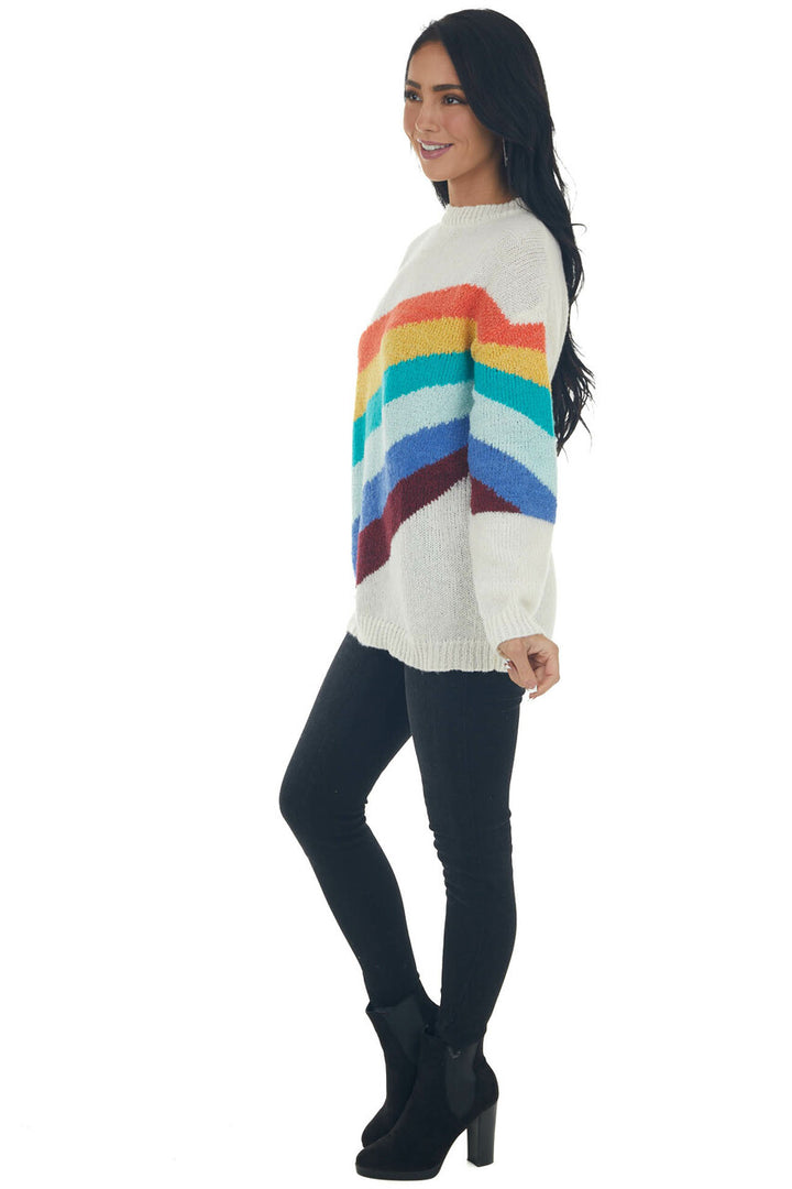 Ivory Multicolor Striped Knit Sweater 