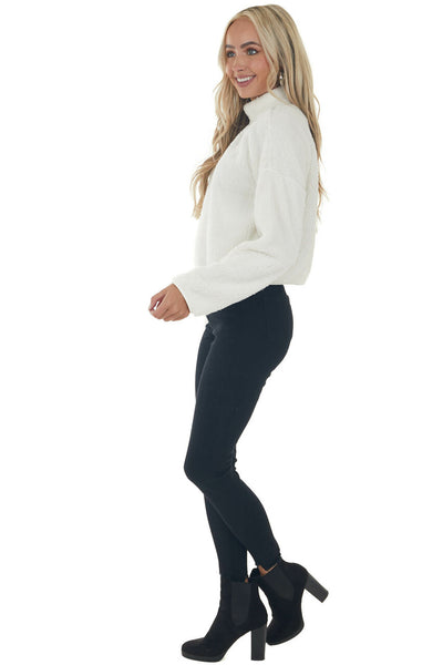 Ivory Soft Faux Fur Mock Neck Crop Top 