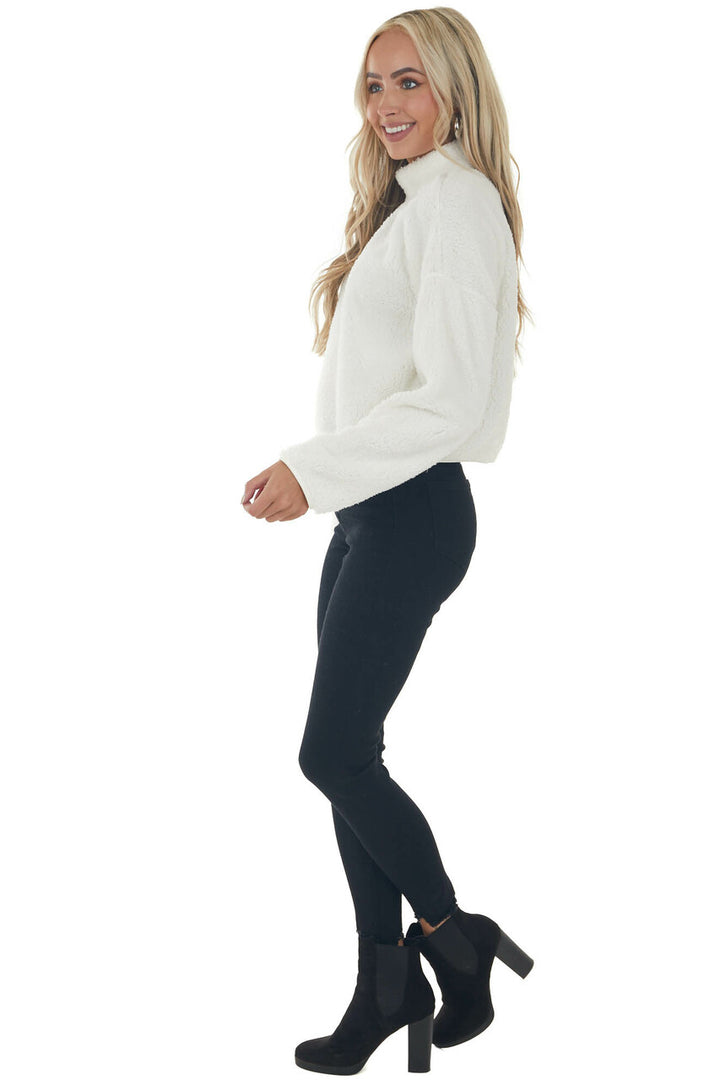 Ivory Soft Faux Fur Mock Neck Crop Top 