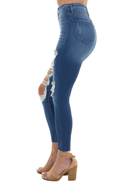 Medium Wash Ripped Denim Skinny Jeans 