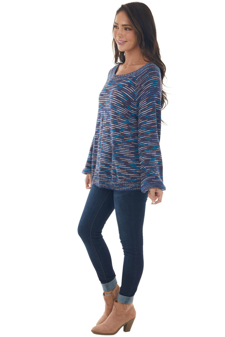 Navy Multicolor Striped Thread Knit Sweater