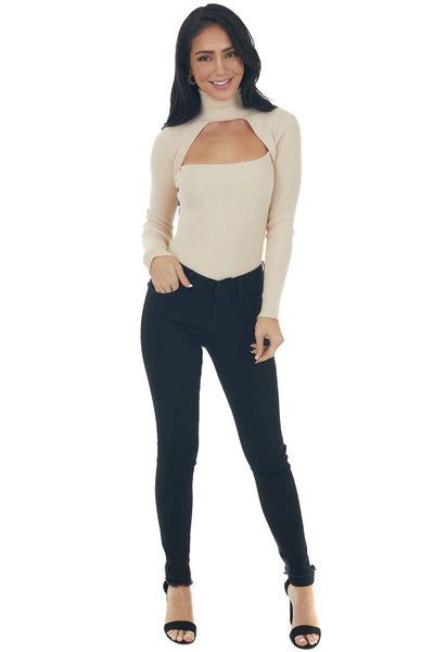 Desert Sand Ribbed Knit Long Sleeve Turtleneck