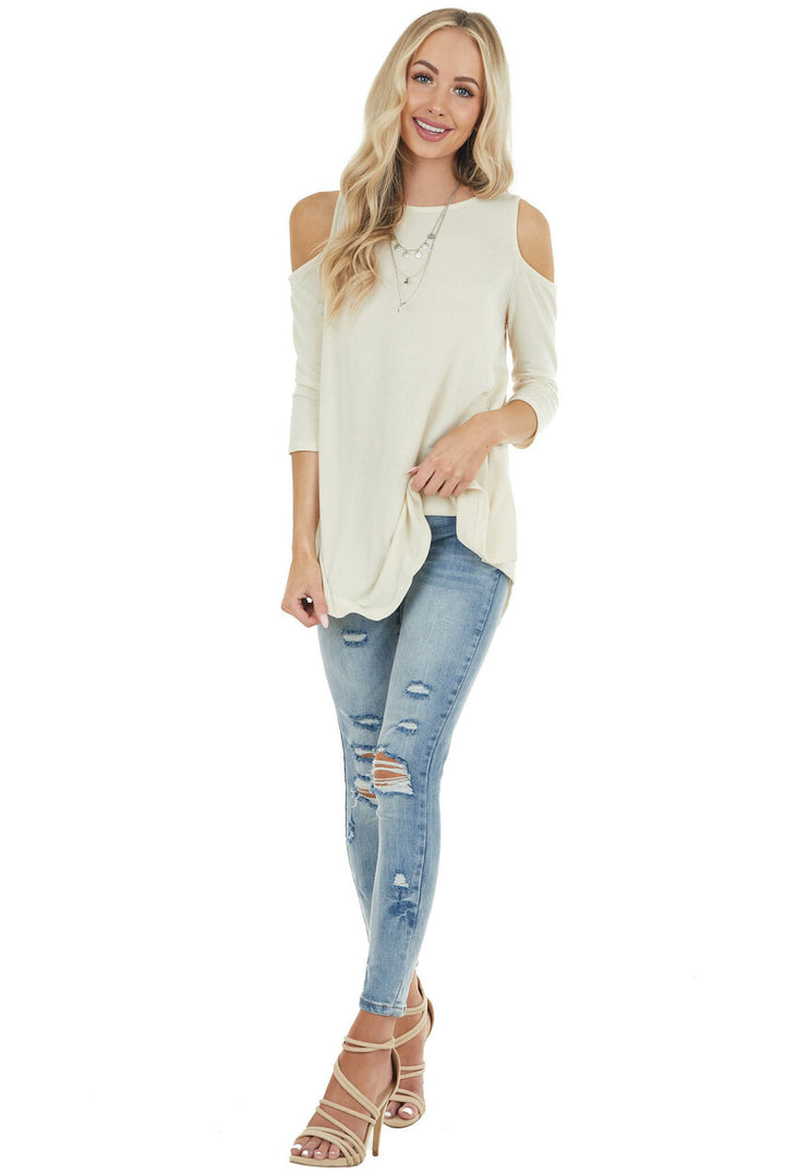 Dark Cream Cold Shoulder Top with Back Criss Cross Detail 