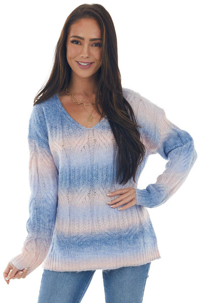 Cornflower Multicolor Cable Knit Fuzzy Sweater