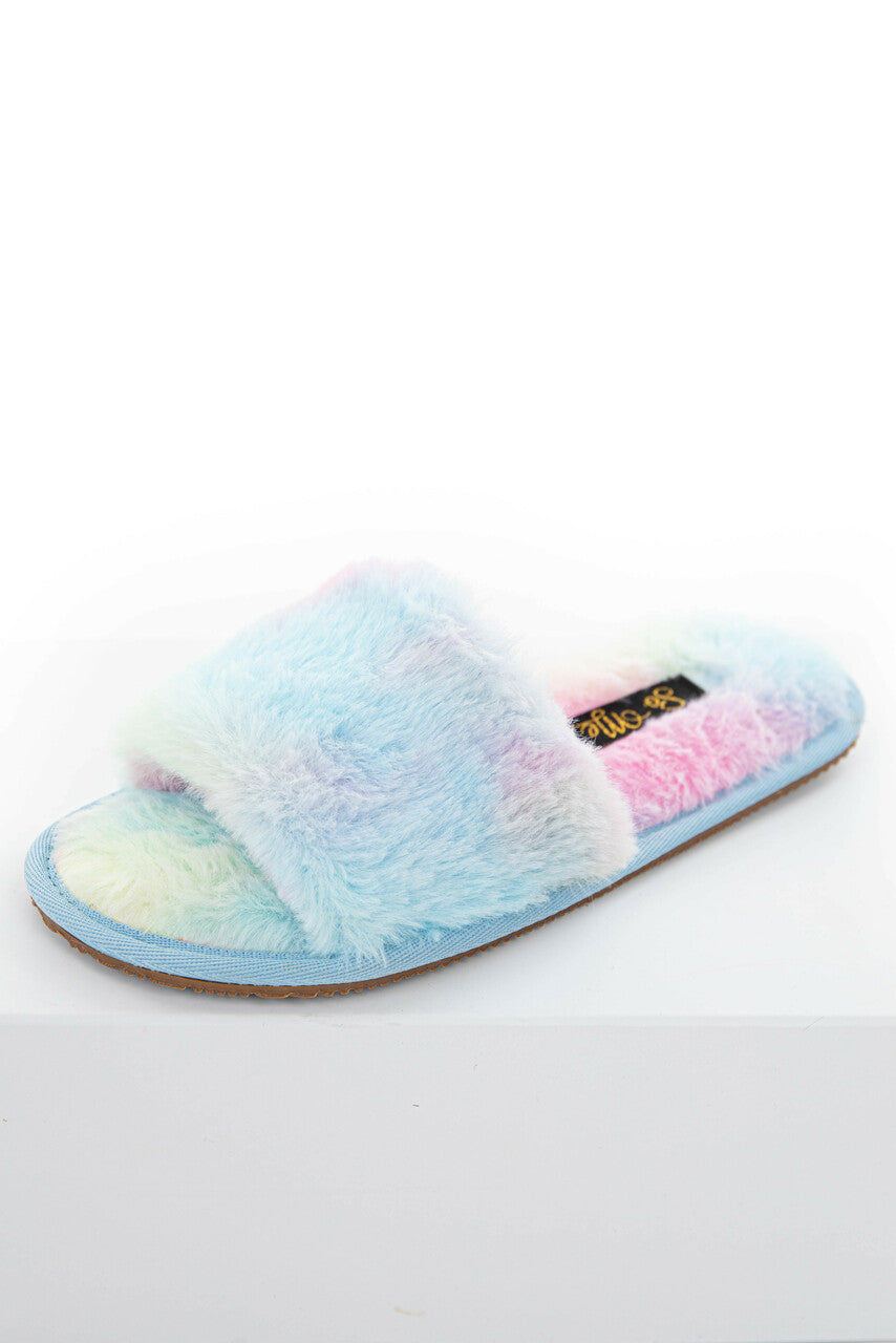 Multicolor Fuzzy Faux Fur Slipper with Foam Sole