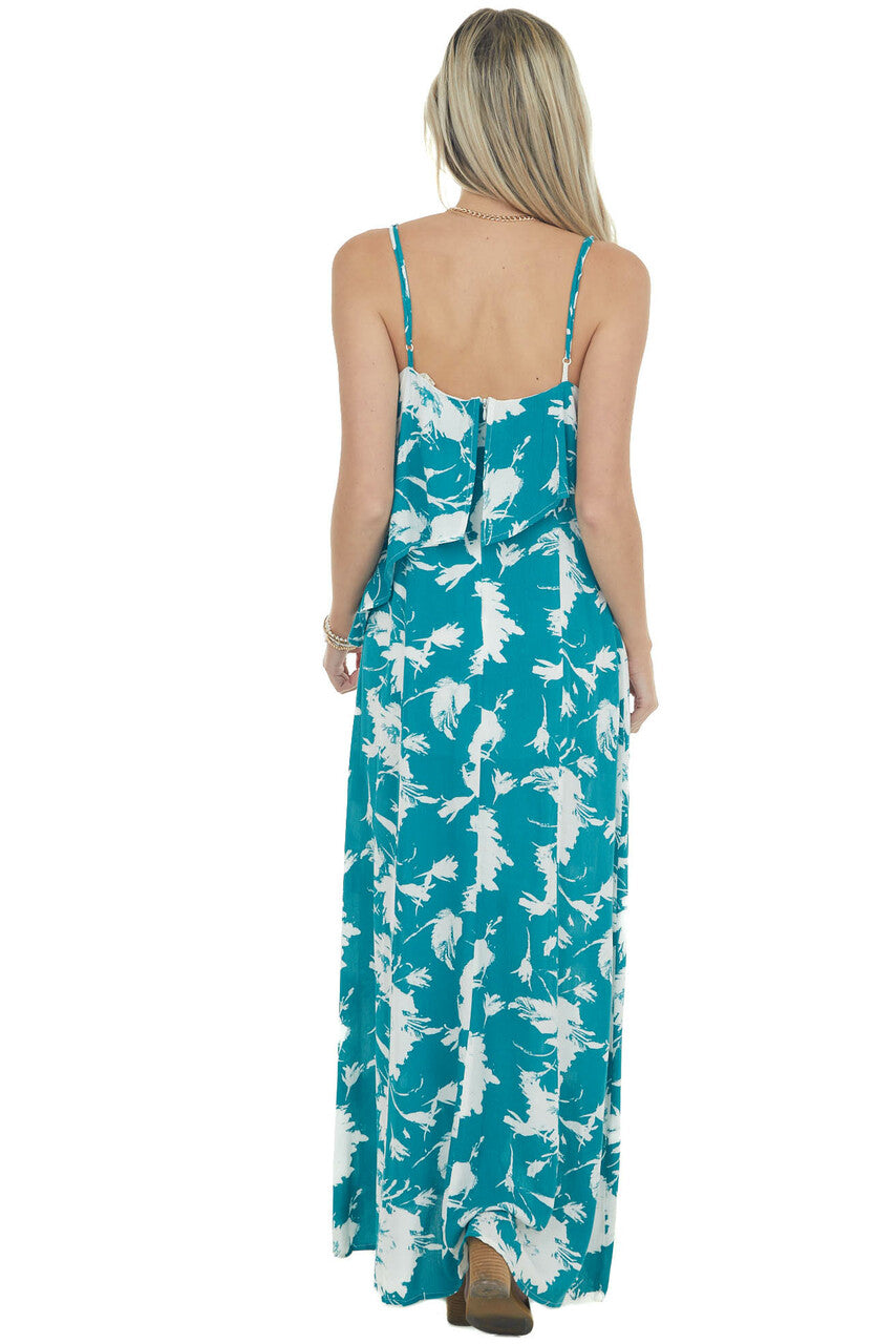 Pine Abstract Floral Print Woven Maxi Dress