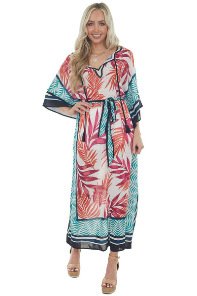 Ivory Abstract Print V Neck Sheer Woven Maxi Dress