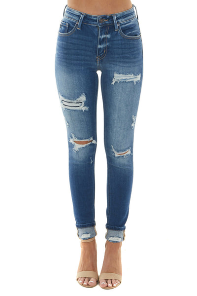 Medium Wash High Rise Distressed Skinny Jeans