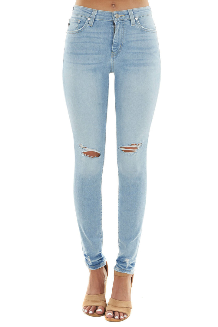 Light Wash High Rise Distressed Skinny Jeans 